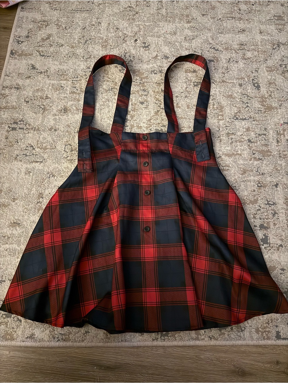 SHEIN Red and Black Plaid Suspender Skirt Dress